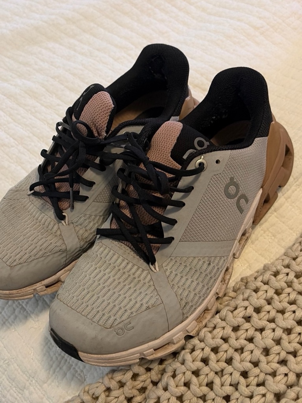 On Women's Cloudswift Athletic Sneakers in Light Gray, Black and Tan